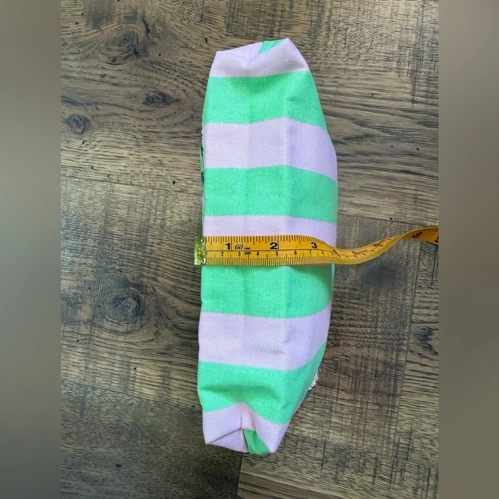 ESTEE LAUDER Recycled Fabric Makeup  Bag Bag Green Pink Striped with Zipper